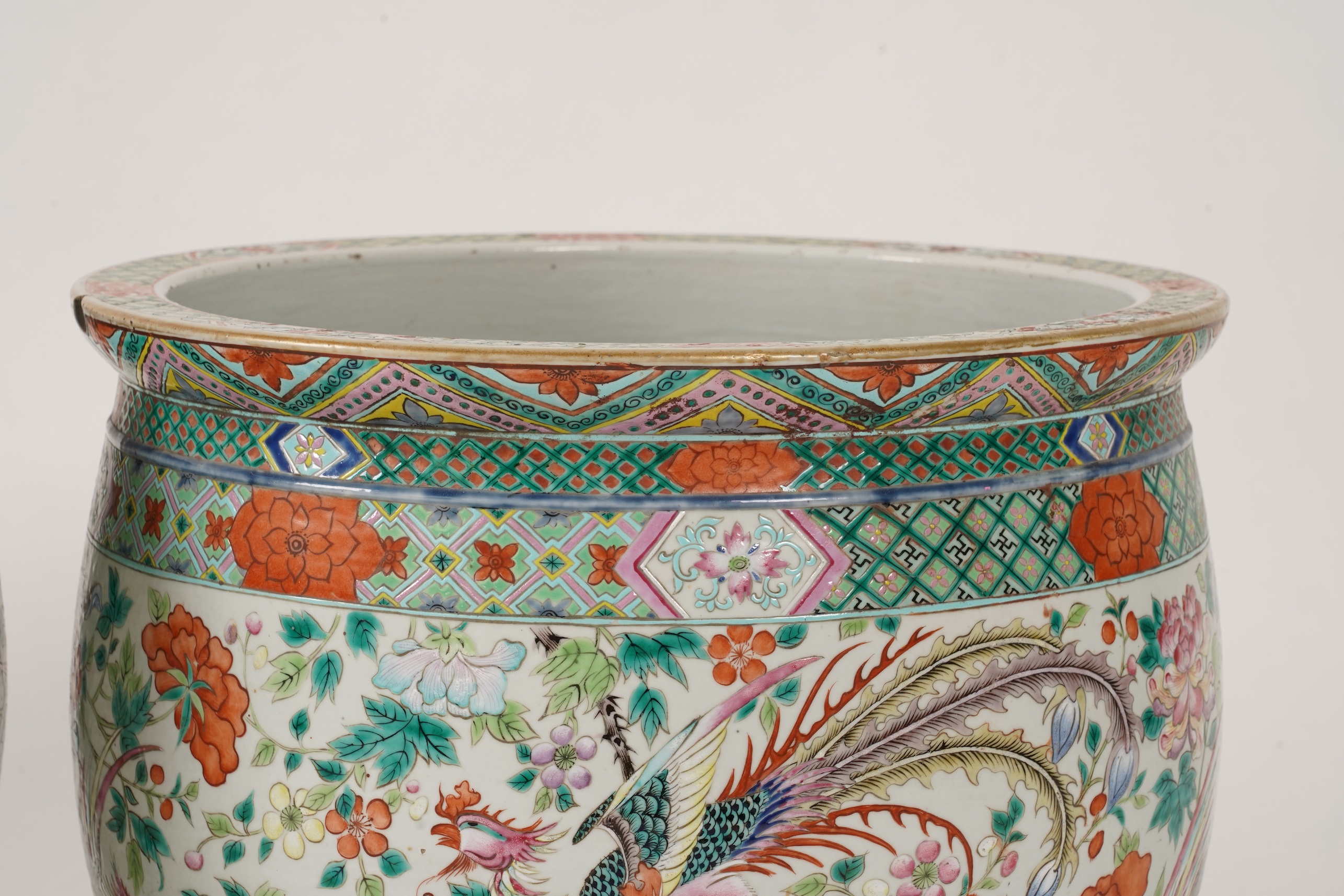A good pair of large Chinese famille rose fish bowls, 19th century